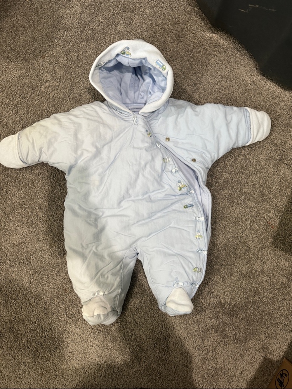 First Impressions Light Blue Hooded Footed Snowsuit